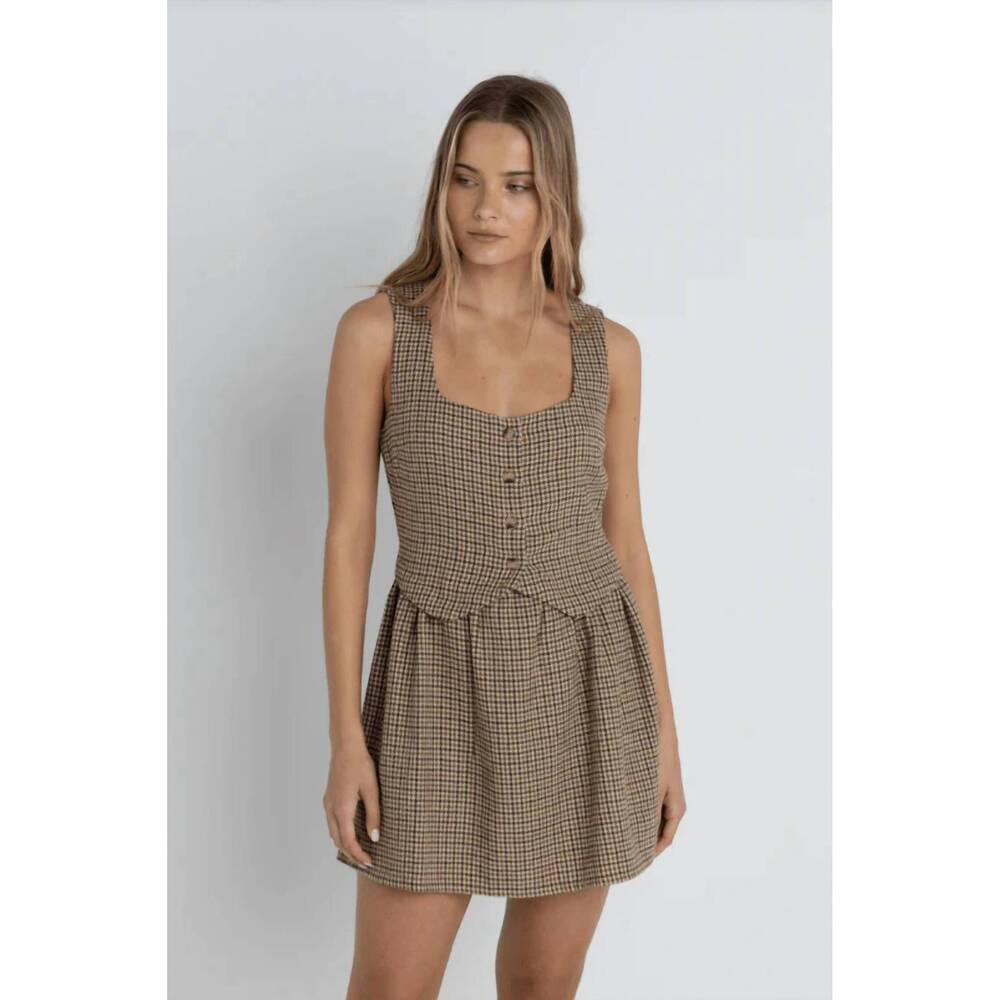 NEW RHYTHM. molly vest dress in brown